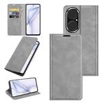 For Huawei P50 Retro-skin Business Magnetic Suction Leather Case with Holder & Card Slots & Wallet(Grey)