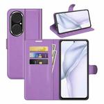 For Huawei P50 Litchi Texture Horizontal Flip Protective Case with Holder & Card Slots & Wallet(Purple)