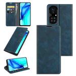 For Huawei P50 Pro Retro-skin Business Magnetic Suction Leather Case with Holder & Card Slots & Wallet(Dark Blue)