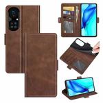 For Huawei P50 Pro Dual-side Magnetic Buckle Horizontal Flip Leather Case with Holder & Card Slots & Wallet(Brown)