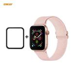 For Apple Watch Series 6/5/4/SE 40mm Hat-Prince ENKAY 2 in 1 Adjustable Flexible Polyester Wrist Watch Band + Full Screen Full Glue PMMA Curved HD Screen Protector(Light Pink)