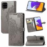 For Samsung Galaxy A22 4G Mandala Embossing Pattern Horizontal Flip Leather Case with Holder & Card Slots & Wallet & Lanyard(Gray)