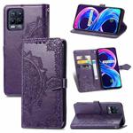 For OPPO Realme 8 5G / Realme V13 5G Mandala Embossing Pattern Horizontal Flip Leather Case with Holder & Card Slots & Wallet & Lanyard(Purple)