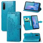 For Sony Xperia 1 III Mandala Embossing Pattern Horizontal Flip Leather Case with Holder & Card Slots & Wallet & Lanyard(Blue)