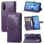 For Sony Xperia 1 III Mandala Embossing Pattern Horizontal Flip Leather Case with Holder & Card Slots & Wallet & Lanyard(Purple)