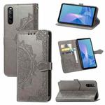 For Sony Xperia 10 III Mandala Embossing Pattern Horizontal Flip Leather Case with Holder & Card Slots & Wallet & Lanyard(Gray)