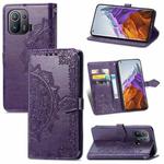 For Xiaomi Mi 11 Pro Mandala Embossing Pattern Horizontal Flip Leather Case with Holder & Card Slots & Wallet & Lanyard(Purple)