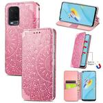 For OPPO A54 4G Blooming Mandala Embossed Pattern Magnetic Horizontal Flip Leather Case with Holder & Card Slots & Wallet(Pink)