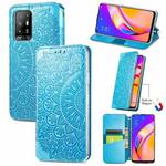 For OPPO A94 5G / Reno5 Z Blooming Mandala Embossed Pattern Magnetic Horizontal Flip Leather Case with Holder & Card Slots & Wallet(Blue)