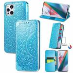 For OPPO Find X3 Pro / Find X3 Blooming Mandala Embossed Pattern Magnetic Horizontal Flip Leather Case with Holder & Card Slots & Wallet(Blue)