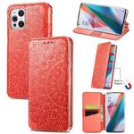 For OPPO Find X3 Pro / Find X3 Blooming Mandala Embossed Pattern Magnetic Horizontal Flip Leather Case with Holder & Card Slots & Wallet(Red)