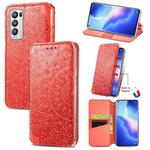 For OPPO Reno5 Pro+ 5G / X3 Neo Blooming Mandala Embossed Pattern Magnetic Horizontal Flip Leather Case with Holder & Card Slots & Wallet(Red)