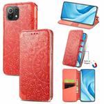 For Xiaomi Mi 11 Lite Blooming Mandala Embossed Pattern Magnetic Horizontal Flip Leather Case with Holder & Card Slots & Wallet(Red)