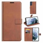 For Samsung Galaxy S21 FE Retro Calf Pattern Buckle Horizontal Flip Leather Case with Holder & Card Slots & Wallet(Light Brown)