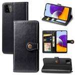 For Samsung Galaxy A22 5G Solid Color Leather Buckle Phone Case with Lanyard & Photo Frame & Card Slot & Wallet & Stand Function(Black)
