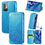 For Xiaomi Redmi Note 10 5G Blooming Mandala Embossed Pattern Magnetic Horizontal Flip Leather Case with Holder & Card Slots & Wallet(Blue)