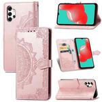 For Galaxy A32 4G Mandala Flower Embossed Horizontal Flip Leather Case with Bracket / Card Slot / Wallet / Lanyard(Rose Gold)