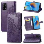 For OPPO F19 Mandala Flower Embossed Horizontal Flip Leather Case with Bracket / Card Slot / Wallet / Lanyard(Purple)