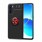 For OPPO Reno6 5G Metal Ring Holder 360 Degree Rotating TPU Case(Black+Red)