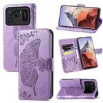 For Xiaomi Mi 11 Ultra Butterfly Love Flowers Embossed Horizontal Flip Leather Case with Holder & Card Slots & Wallet & Lanyard(Light Purple)