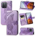 For Xiaomi Mi 11 Pro Butterfly Love Flowers Embossed Horizontal Flip Leather Case with Holder & Card Slots & Wallet & Lanyard(Light Purple)