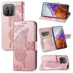 For Xiaomi Mi 11 Pro Butterfly Love Flowers Embossed Horizontal Flip Leather Case with Holder & Card Slots & Wallet & Lanyard(Rose Gold)