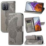 For Xiaomi Mi 11 Pro Butterfly Love Flowers Embossed Horizontal Flip Leather Case with Holder & Card Slots & Wallet & Lanyard(Grey)