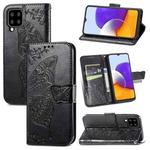 For Samsung Galaxy A22 5G Butterfly Love Flowers Embossed Horizontal Flip Leather Case with Holder & Card Slots & Wallet & Lanyard(Black)