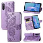 For Sony Xperia 10 III Butterfly Love Flowers Embossed Horizontal Flip Leather Case with Holder & Card Slots & Wallet & Lanyard(Light Purple)