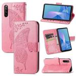 For Sony Xperia 10 III Butterfly Love Flowers Embossed Horizontal Flip Leather Case with Holder & Card Slots & Wallet & Lanyard(Pink)
