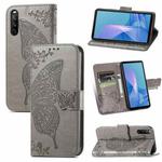 For Sony Xperia 10 III Butterfly Love Flowers Embossed Horizontal Flip Leather Case with Holder & Card Slots & Wallet & Lanyard(Grey)