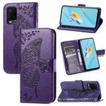For OPPO A54 4G Butterfly Love Flowers Embossed Horizontal Flip Leather Case with Holder & Card Slots & Wallet & Lanyard(Dark Purple)