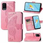 For OPPO A54 4G Butterfly Love Flowers Embossed Horizontal Flip Leather Case with Holder & Card Slots & Wallet & Lanyard(Pink)