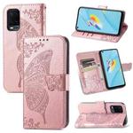 For OPPO A54 4G Butterfly Love Flowers Embossed Horizontal Flip Leather Case with Holder & Card Slots & Wallet & Lanyard(Rose Gold)