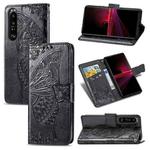 For Sony Xperia 1 III Butterfly Love Flower Embossed Horizontal Flip Leather Case with Bracket / Card Slot / Wallet / Lanyard(Black)