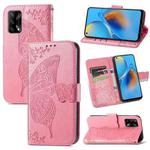 For OPPO F19  4G/ A74 4G Butterfly Love Flower Embossed Horizontal Flip Leather Case with Bracket / Card Slot / Wallet / Lanyard(Pink)