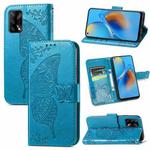 For OPPO F19  4G/ A74 4G Butterfly Love Flower Embossed Horizontal Flip Leather Case with Bracket / Card Slot / Wallet / Lanyard(Blue)