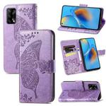 For OPPO F19  4G/ A74 4G Butterfly Love Flower Embossed Horizontal Flip Leather Case with Bracket / Card Slot / Wallet / Lanyard(Light Purple)