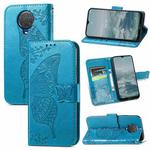 For Nokia 6.3 Butterfly Love Flower Embossed Horizontal Flip Leather Case with Bracket / Card Slot / Wallet / Lanyard(Blue)