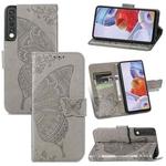 For LG Stylo 7 4G Butterfly Love Flower Embossed Horizontal Flip Leather Case with Bracket / Card Slot / Wallet / Lanyard(Grey)