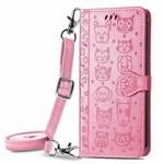 For Samsung Galaxy A32 4G Cute Cat and Dog Embossed Horizontal Flip Leather Case with Holder & Card Slots & Wallet & Crossbody Lanyard & Card Cover(Pink)