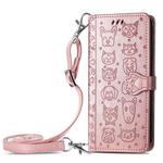 For Samsung Galaxy A32 5G Cute Cat and Dog Embossed Horizontal Flip Leather Case with Holder & Card Slots & Wallet & Crossbody Lanyard & Card Cover(Rose Gold)