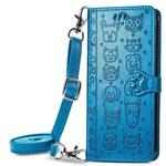 For Samsung Galaxy A32 5G Cute Cat and Dog Embossed Horizontal Flip Leather Case with Holder & Card Slots & Wallet & Crossbody Lanyard & Card Cover(Blue)