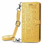 For Samsung Galaxy A22 4G Cute Cat and Dog Embossed Horizontal Flip Leather Case with Holder & Card Slots & Wallet & Crossbody Lanyard & Card Cover(Yellow)