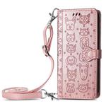 For Samsung Galaxy A52 5G/4G Cute Cat and Dog Embossed Horizontal Flip Leather Case with Holder & Card Slots & Wallet & Crossbody Lanyard & Card Cover(Rose Gold)