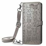 For Samsung Galaxy A52 5G/4G Cute Cat and Dog Embossed Horizontal Flip Leather Case with Holder & Card Slots & Wallet & Crossbody Lanyard & Card Cover(Gray)