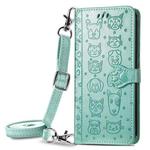 For Samsung Galaxy A52 5G/4G Cute Cat and Dog Embossed Horizontal Flip Leather Case with Holder & Card Slots & Wallet & Crossbody Lanyard & Card Cover(Green)