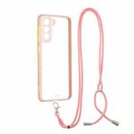 Transparent PC+TPU Phone Case with Contrast Color Button & Neck Lanyard For Samsung Galaxy S21 5G(Pink)