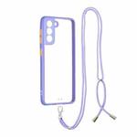 Transparent PC+TPU Phone Case with Contrast Color Button & Neck Lanyard For Samsung Galaxy S21 5G(Purple)