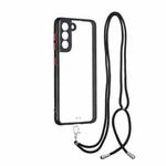 Transparent PC+TPU Phone Case with Contrast Color Button & Neck Lanyard For Samsung Galaxy S21 5G(Black)